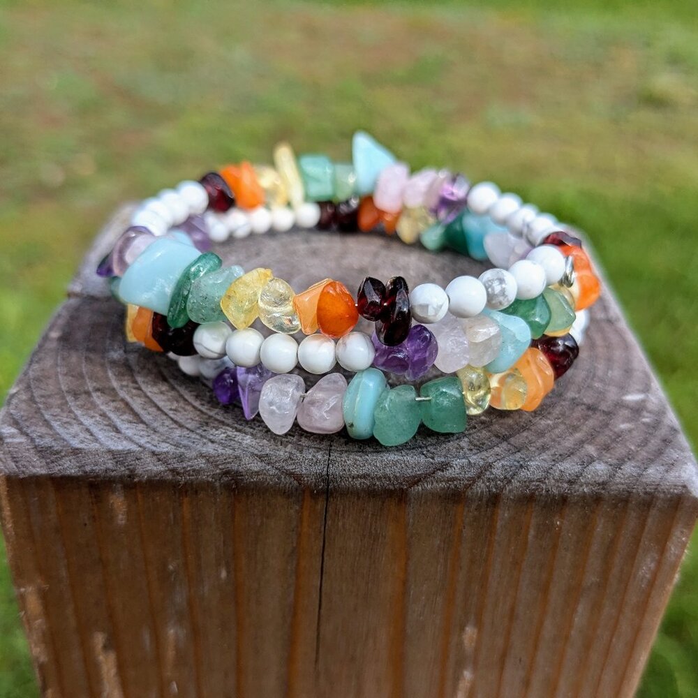 Rainbow Gemstone Layer Memory Wire Bracelet - image 4